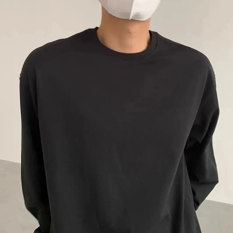 Hehope Spring and Autumn Fashion Casual Loose Round Neck Solid Color Simple and Elegant Versatile Underlay Men's Oversize T-shirt