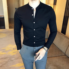 Hehope Men's Slim Shirts Spring/Summer High Quality Fashion Long Sleeve Cotton Solid Color Business Casual Men's Clothing Shirts