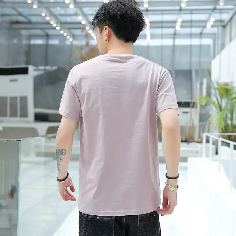 Hehope Comfortable Simplicity T-Shirts Round Neck Loose Pullovers Straight Solid Color Sports Spring Summer Thin Men's Clothing