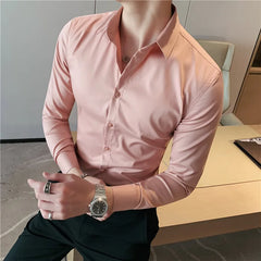 Hehope Top Quality Autumn New Solid Long Sleeve Tuxedo Shirt Men Clothing Simple All Match Slim Fit Business Shirts Formal Wear Blouses