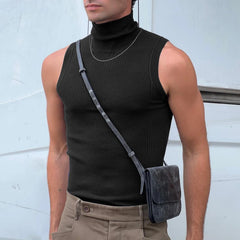 Hehope Fashion Sleeveless Turtleneck Tank Tops Men New Casual Solid Color Ribbed Camisole Mens Trendy Bottom Tops Male Vest Streetwear