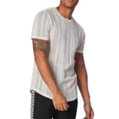 Hehope 2024 Spring Summer Mens Casual Mesh Tops Short Sleeve O Neck Hollow Out T Shirts Fashion Solid Color See Through Breathable Top