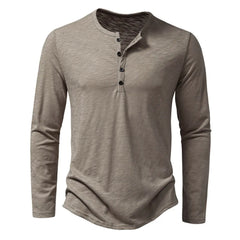 Hehope Men's Cotton Button Henley neck Shirt Long Sleeve Casual Button Solid color Fashion T-Shirts