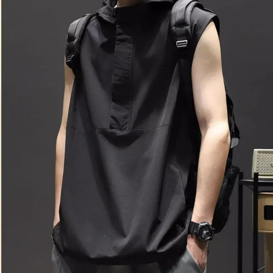 Hehope Summer Casual Pullover Shirt Tess Vest Men's Loose Sleeveless Hooded Cool Boy Versatile Sports Tops Solid Undershirt