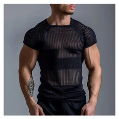 Hehope Men's See-through Striped Vest Sexy Cutout Mesh Men's Black Vest Summer Sleeveless Tee Male Sleeveless T-shirt Tank Top Man Tops