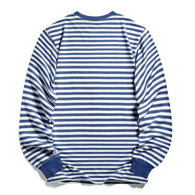 Hehope Streetwear Retro Striped Long SleeveTelnyashka T-shirt For Men Fashion Pure Cotton Pullovers Tops Tee Shirts Male Clothing