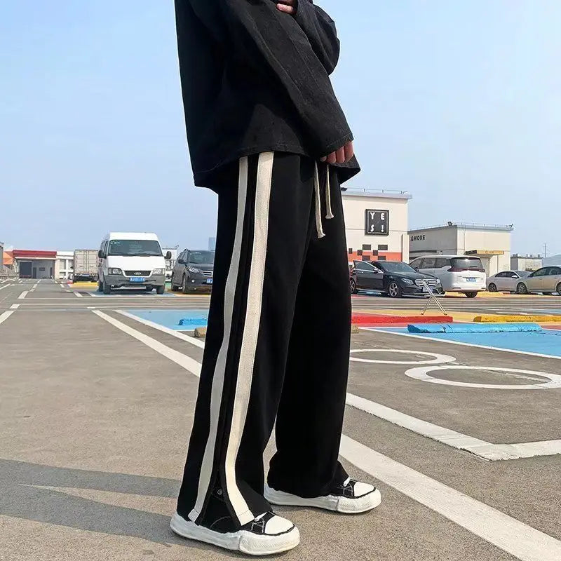 Hehope New Spring and Summer Fashion Hong Kong Style Split Wide Leg Casual Loose Fashion Brand Sports Straight Sleeve Men's Pants