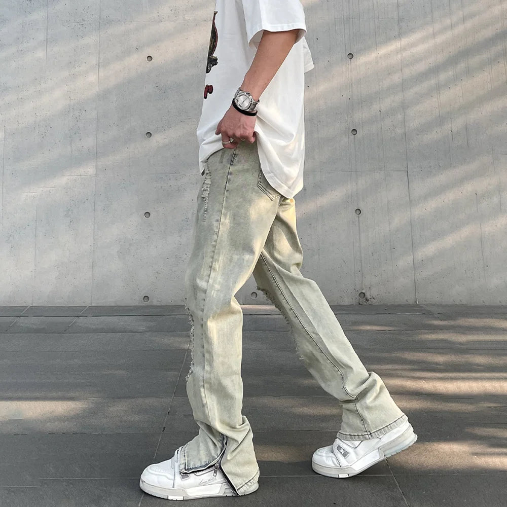 Hehope Ripped Jeans Men Summer Distressed Solid Washed-out Vintage Pantalones Hombre Skinny Denim Pants Punk Streetwear Y2k Trousers