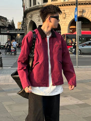 Hehope Spring  Autumn Cargo Coat American Street Lapel Design Loose Casual All-matching Jacket Cotton Baseball Uniform Outerwear top