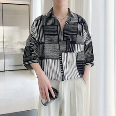 Hehope Summer Short Sleeved Shirt Men Oversized Fashion Social Mens Dress Shirt Korean Loose Casual Shirt Mens Striped Shirts M-2XL