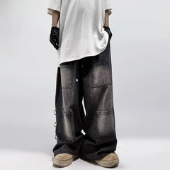 Hehope  American Style Oversized Pocket Retro Baggy Jeans Men Y2k Hip Hop Punk Wide Leg Straight Overalls Black Denim Pants Streetwear