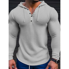 Hehope 2024 Man Solid Color Slim Fit Long Sleeve Thin hoodie Men's Henley Neck Breathable Sports Shirt Waffle Cotton Casual Long Sleeve