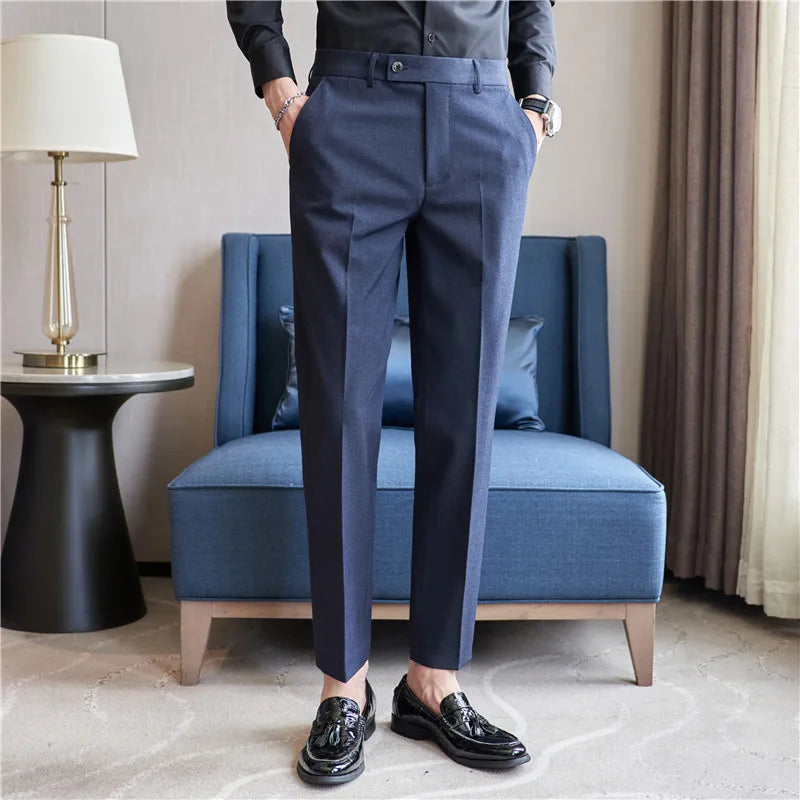 Hehope Men's Suit Pants Autumn Pink Blue Slim Fit Business Formal Trousers British Style Handsome Casual Dress Pants Men Clothing