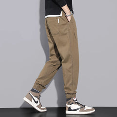 Hehope Spring Autumn Solid Color Fashion Elastic Waist Cargo Pants Man High Street Casual Pockets Drawstring All-match Cotton Trousers