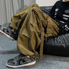 Hehope Spring Autumn Solid Color Pockets Fashion Long Pants Men All Match Cargo Pants Casual Loose Trousers Pure Cotton Male Clothes