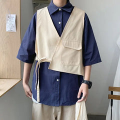 Hehope 2024 New Summer Men's Fashion Trend Personalized Loose Casual Oversize Japanese Holiday Two-piece Patchwork Medium Sleeved Shirt