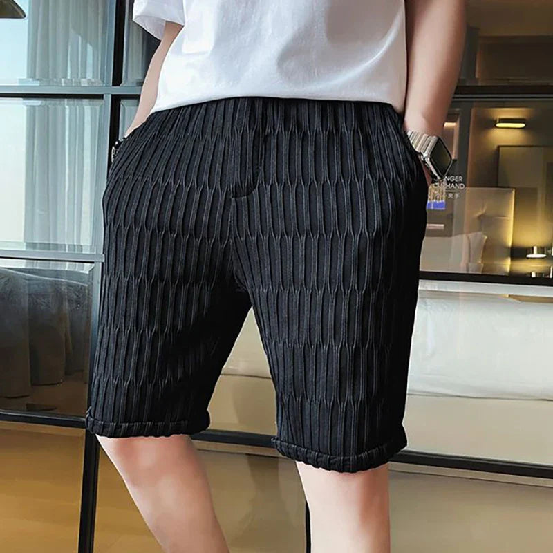 Hehope Fashion Lace Up Pockets Solid Color Casual Shorts Men's Clothing 2024 Summer New Loose Korean Elastic High Waist Shorts