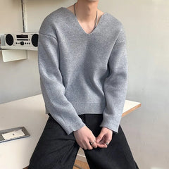 Hehope Men's Light Luxury Knitted Pullover Sweater Men Casual V Neck Solid Color Long Sleeve Knitwear Streetwear Korean Autumn Clothing