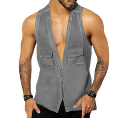 Hehope Sexy V Neck Zip-up Denim Vest Shirts Men Sleeveless Patchwork Pockets Design Jean Tank Tops Mens Summer Vintage Solid Camisoles