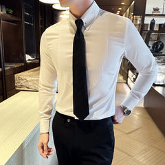 Hehope Brand Clothing New Fashion Cotton Long Sleeve Shirt Solid Regular Fit Male Social Casual Business White Black Dress Shirts 3XL