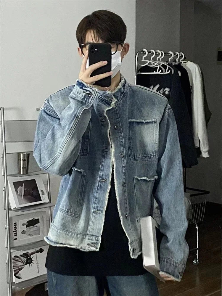 Hehope Fashion Male Jean Coats Casual Slim Blue Autumn Men's Denim Jacket Short Wide Sleeves Rock Winter In Lowest Price Lxury