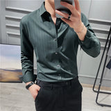 Hehope High Quality Summer Long Sleeve Striped Shirts For Men Clothing Simple Luxury Slim Fit Business Casual Formal Wear Blouses S-4XL