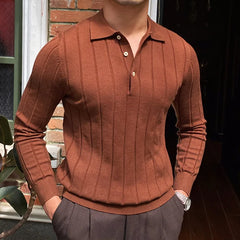 Hehope Autumn Casual Men's Knitted Sweater Striped Polo Shirt Men Mode Homme Lapel Polo T-shirt Men's Elastic Jacquard Business