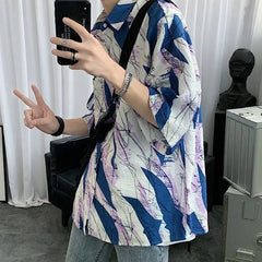 Hehope Handsome Shirts Straight Turn-down Collar Short Sleeve Button Printing Comfortable Street Casual Fashion Men's Clothing Summer