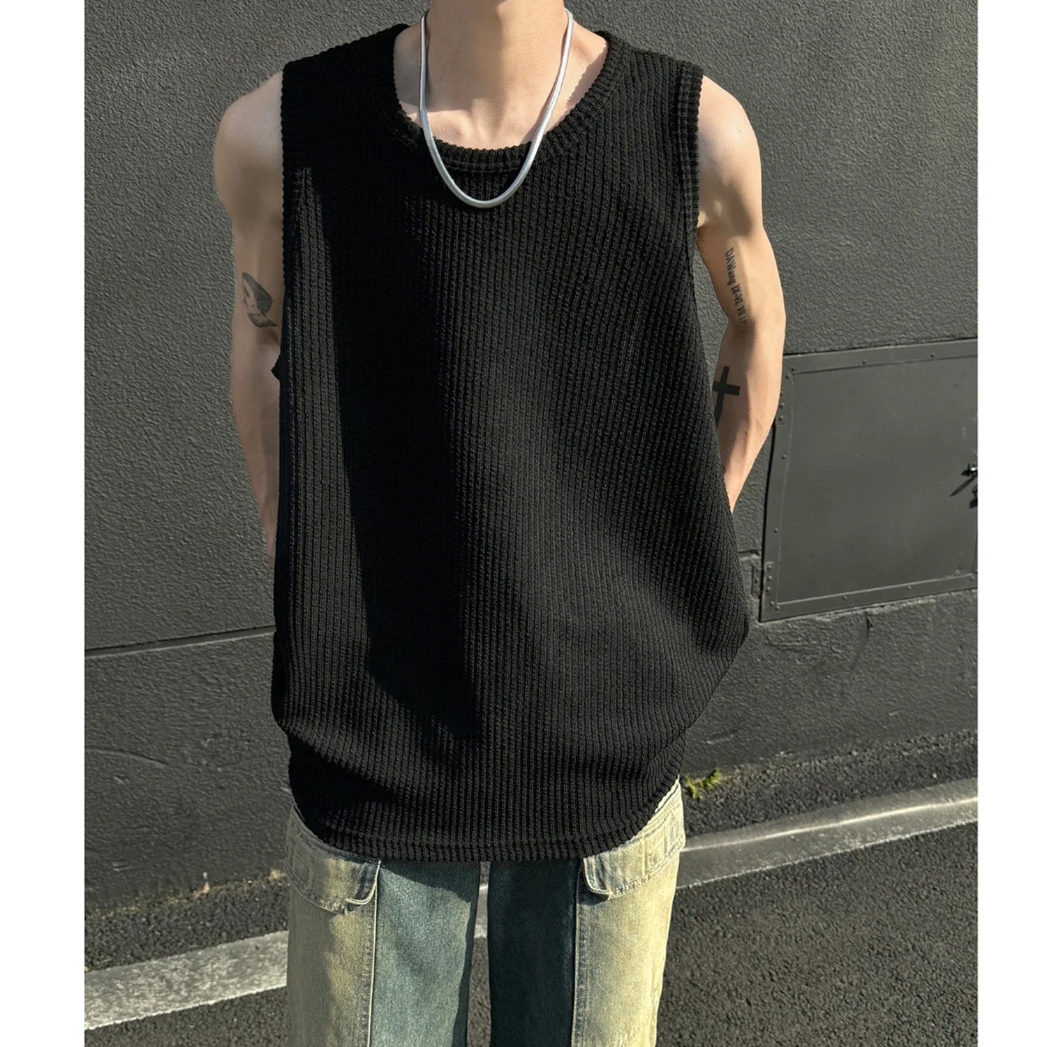 Hehope Men O-Neck Sleeveless Vertical Stripe TShirts Summer Loose Casual Tank Tops Man Fashion Oversized Singlets Male Clothing