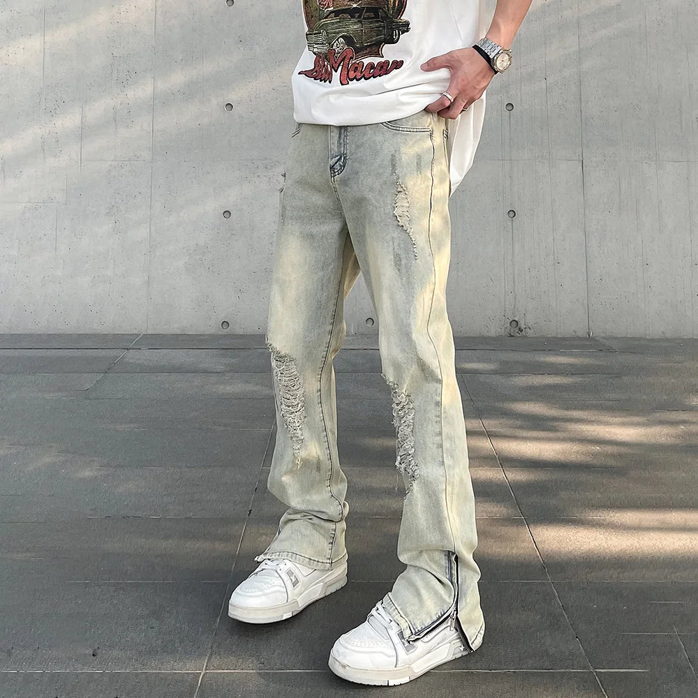 Hehope Ripped Jeans Men Summer Distressed Solid Washed-out Vintage Pantalones Hombre Skinny Denim Pants Punk Streetwear Y2k Trousers