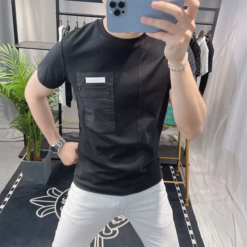 Hehope Fashion O-Neck Spliced Pockets Short Sleeve T-Shirt Men's Clothing Summer New Oversized Casual Pullovers Korean Tee Shirt