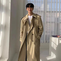 Hehope Khaki Black Trench Coat Men Fashion Autumn Oversized Long Coat Men Korean Loose Windbreaker Jacket Mens Overcoat M-2XL