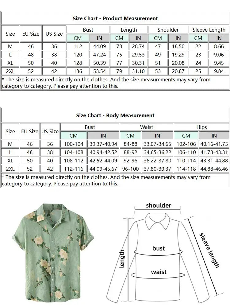 Hehope Shirts for Men Flowers Pattern Short Sleeves Blouses Summer Streetwear Shirt Casual Button Loose Tops Hawaiian Style