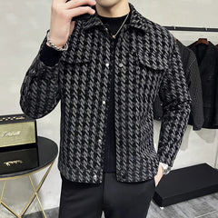 Hehope Autumn Winter Lapel Leather Jacket Men's Slim Fit lattice Thickened Warm Coat Short Streetwear Casual Business Overcoat