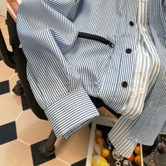 Hehope 2024 Spring  Autumn Design Fake Two Piece Striped Hong Kong Style Workwear Raspy and Handsome Long Sleeve Trendy Men's Shirt