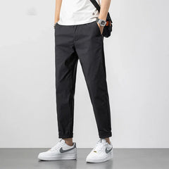 Hehope Autumn New Casual Men Cropped Pants Korean Straight Leg Mid Rise Black Pencil Pants Fashion Office 2024 Men Clothing