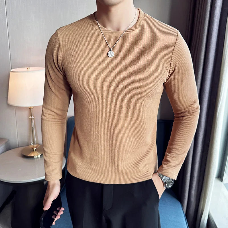 Hehope Winter Warm Thickened High Elastic T-shirt Men Long Sleeve Round Neck T-shirt Solid Casual Slim Fit White Black T-shirt