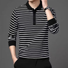 Hehope Fashion Men New Striped Polo Shirts Spring Autumn Long Sleeve Lapel Cotton Tee Shirt Male Clothes Casual Business T-Shirt