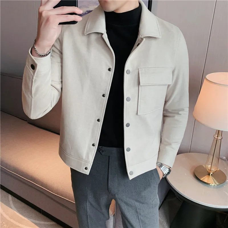 Hehope Brand Clothing Men Spring High Quality Casual Woollen Jackets/Male Fashion Solid Color Slim Fit Short Casual Coats S-3XL