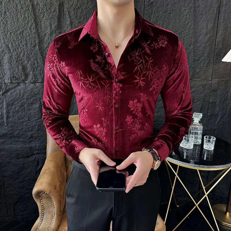 Hehope Korean Winter Velvet Shirt Men Long Sleeve Casual Shirts High Quality Elastic Business Social Office Formal Dress Shirts