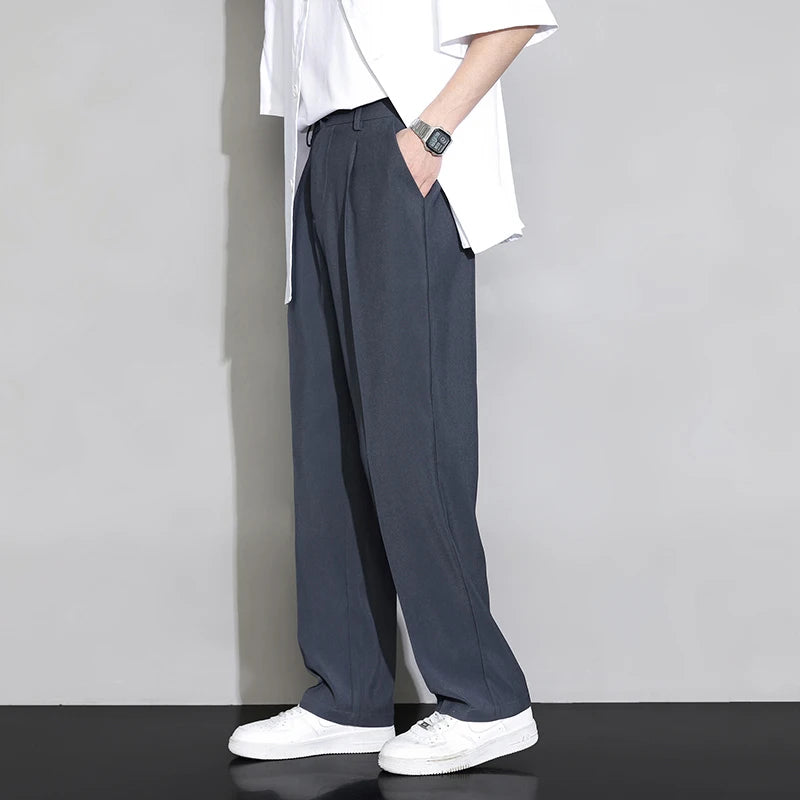 Hehope spring autumn solid color loose casual straight pants homme draped pocket all-match fashion suit trousers men's clothing