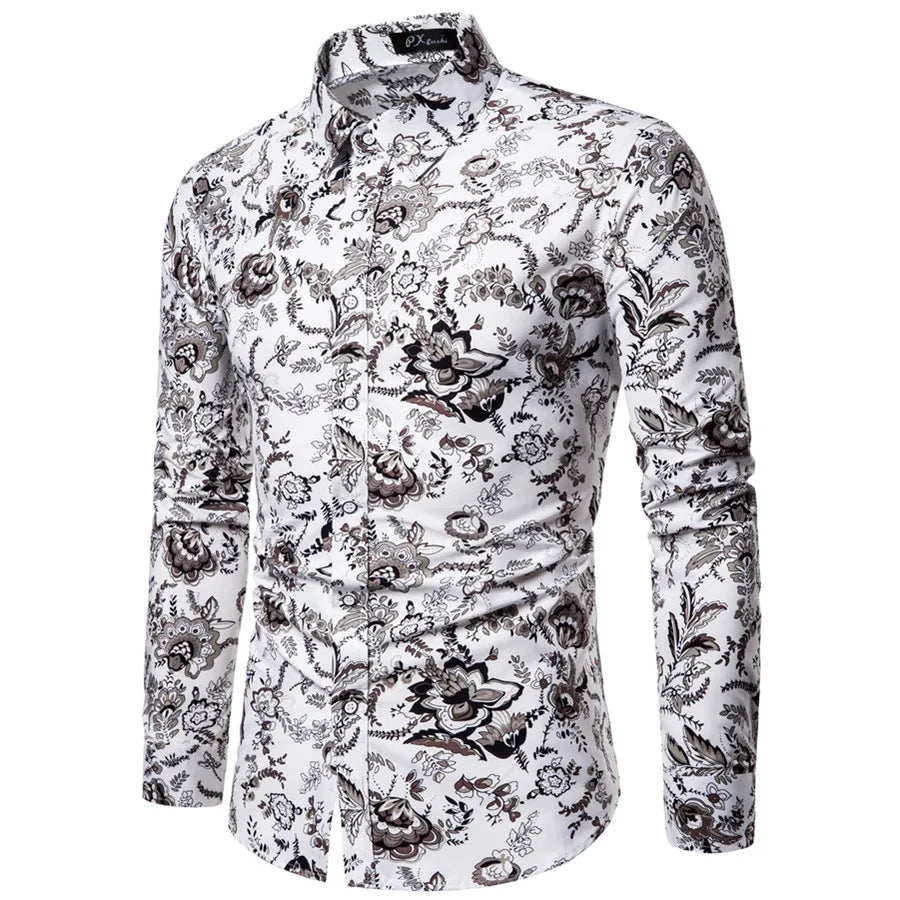 Hehope Mens Long Sleeve Hawaiian Shirt Summer Casual Floral Shirts For Men ML02