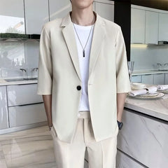 Hehope Summer Short Sleeve Blazer Men Slim Fit Fashion Social Mens Dress Jacket Korean Casual Suit Jacket Mens Office Formal Blazer