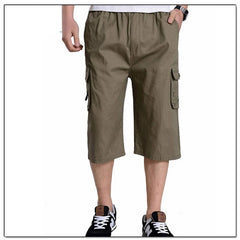 Hehope Summer Thin Middle-aged Men's Solid Color Spliced Large Mouth Bag Elastic Waist Casual Loose Versatile Seven Point Beach Shorts