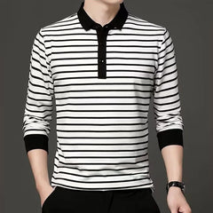 Hehope Fashion Men New Striped Polo Shirts Spring Autumn Long Sleeve Lapel Cotton Tee Shirt Male Clothes Casual Business T-Shirt