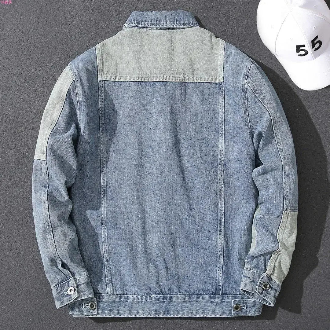 Hehope Jeans Coat for Men Light Spliced Wide Sleeves Denim Jackets Man Button Cargo Loose Winter Oversize Fast Delvery Cowgirl