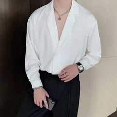 Hehope Double-breasted Solid Shirts Square Collar Temperament Button Loose Fashionable Streetwear Men's Clothing Man Spring Summer Thin