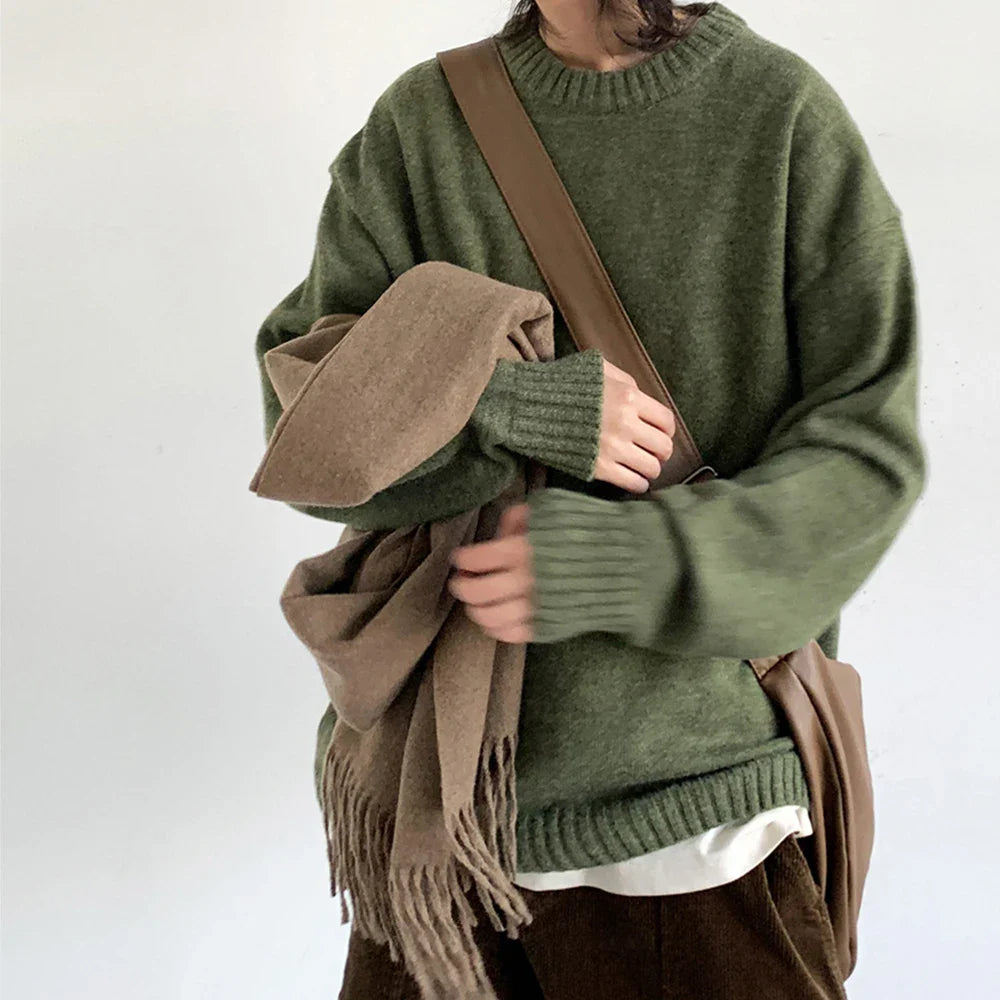 Hehope Autumn Winter Streetwear Preppy Green Knit Sweater For Men Women Kpop Oversize Knitwear Hip Hop Pullovers Korean Popular Clothes