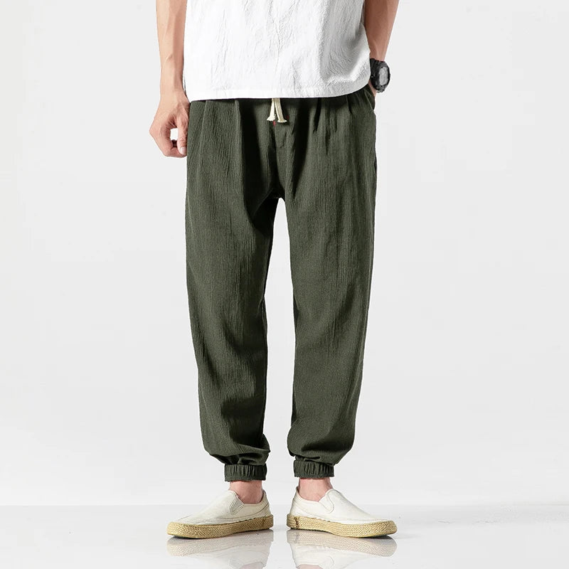 Hehope Cotton Linen Casual Harem Pants Men Joggers Man Summer Trousers Male Chinese Style Baggy Pants Harajuku Clothe