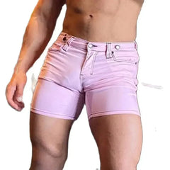 Hehope Men's Shorts Slim Fit Solid Color Button Shorts Men's New Fashion Personalized Tight Trendy Versatile Shorts